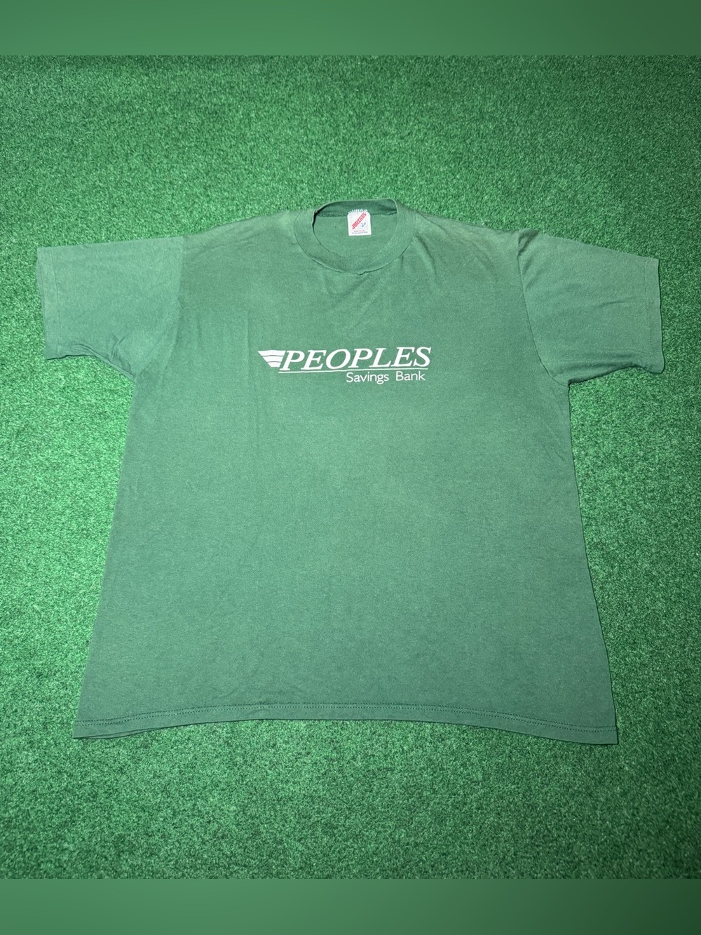 Peoples Savings Bank Vintage T Shirt Large Green 80s 90s Retro Bank Shirt